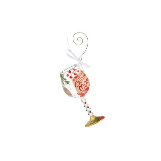 Mini Merry Christmas Mom Lolita Wine Glass Ornament