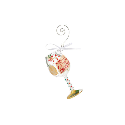 Mini Merry Christmas Grandma Lolita Wine Glass Ornament