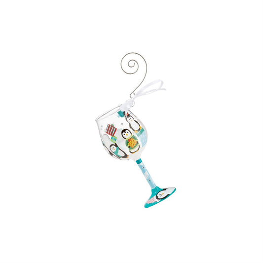 Mini Penguins and Presents Lolita Wine Glass Ornament