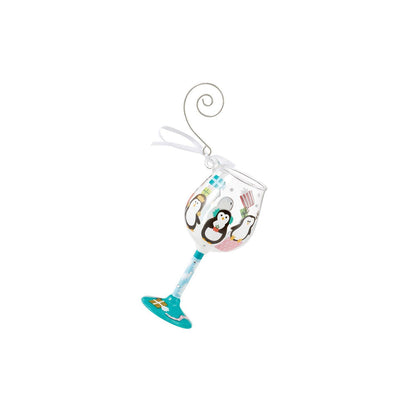 Mini Penguins and Presents Lolita Wine Glass Ornament