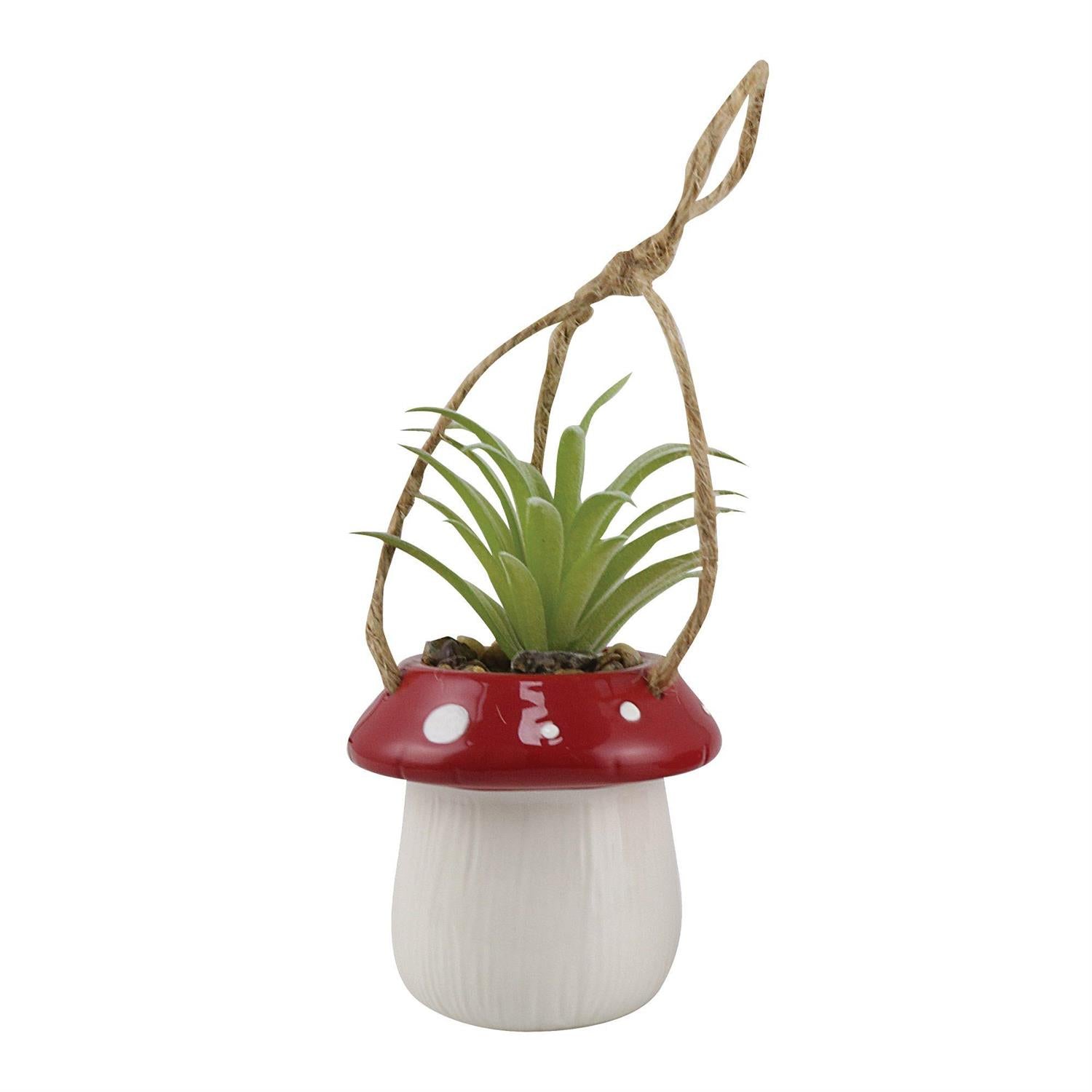 Mushroom Hanging Planter with Faux Plant