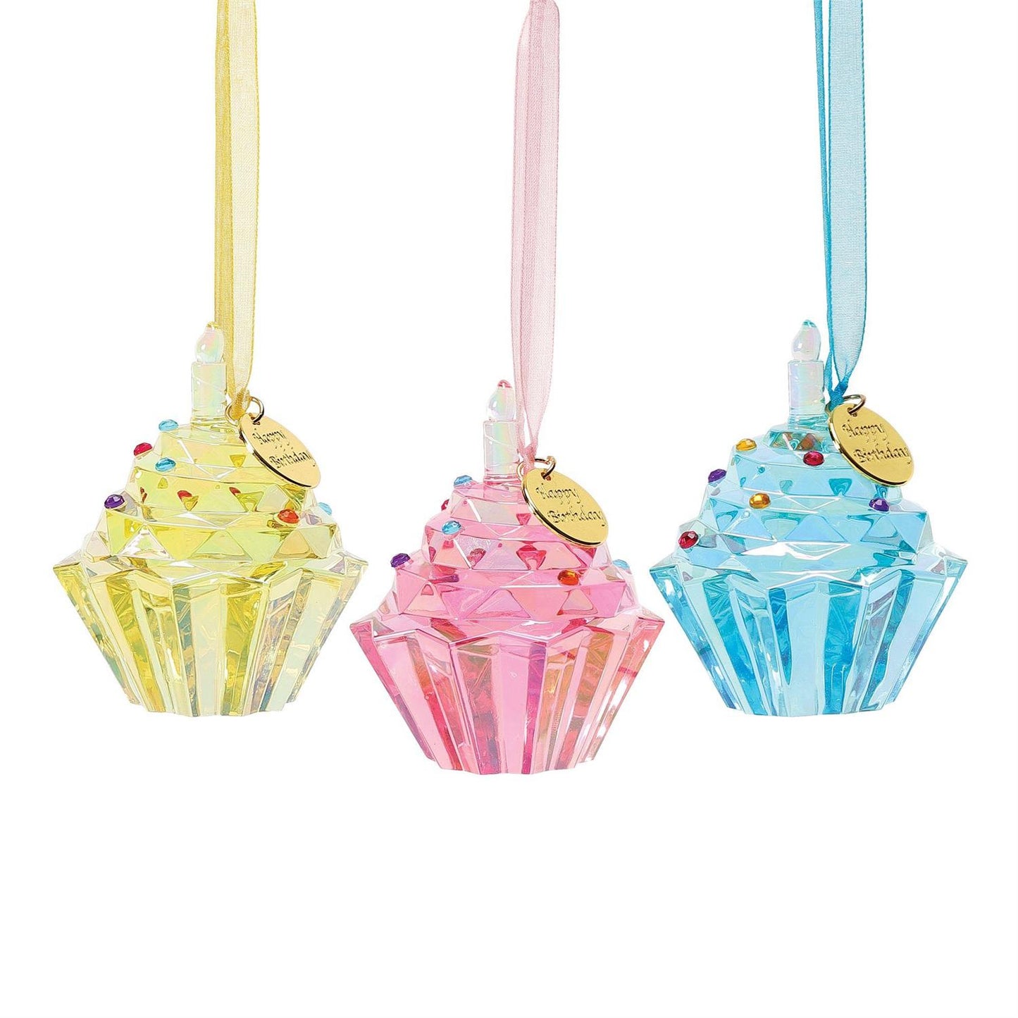 Happy Birthday Cupcake Glass Ornament