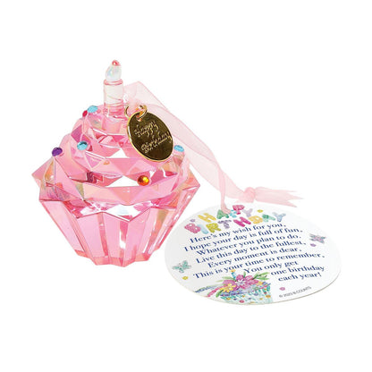 Happy Birthday Cupcake Glass Ornament