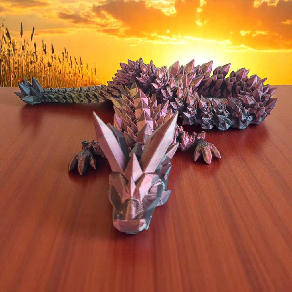 3D Printed Articulated Crystal Dragon: Tri-Color Red Blue Green / 12 inch