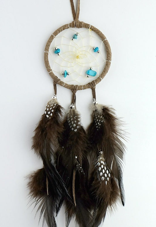 Brown Dreamcatcher with Semi Precious Stones and Beads