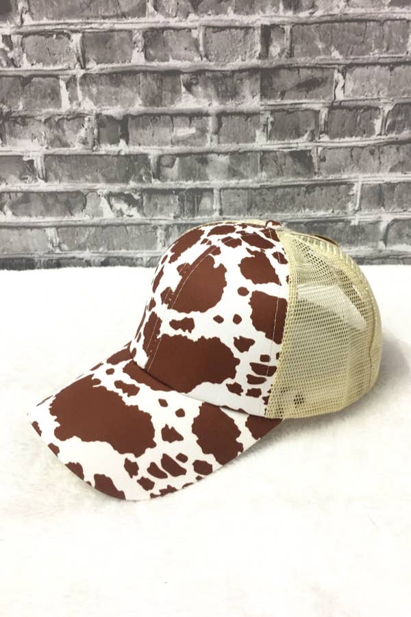 Brown Cow Print Baseball Hat