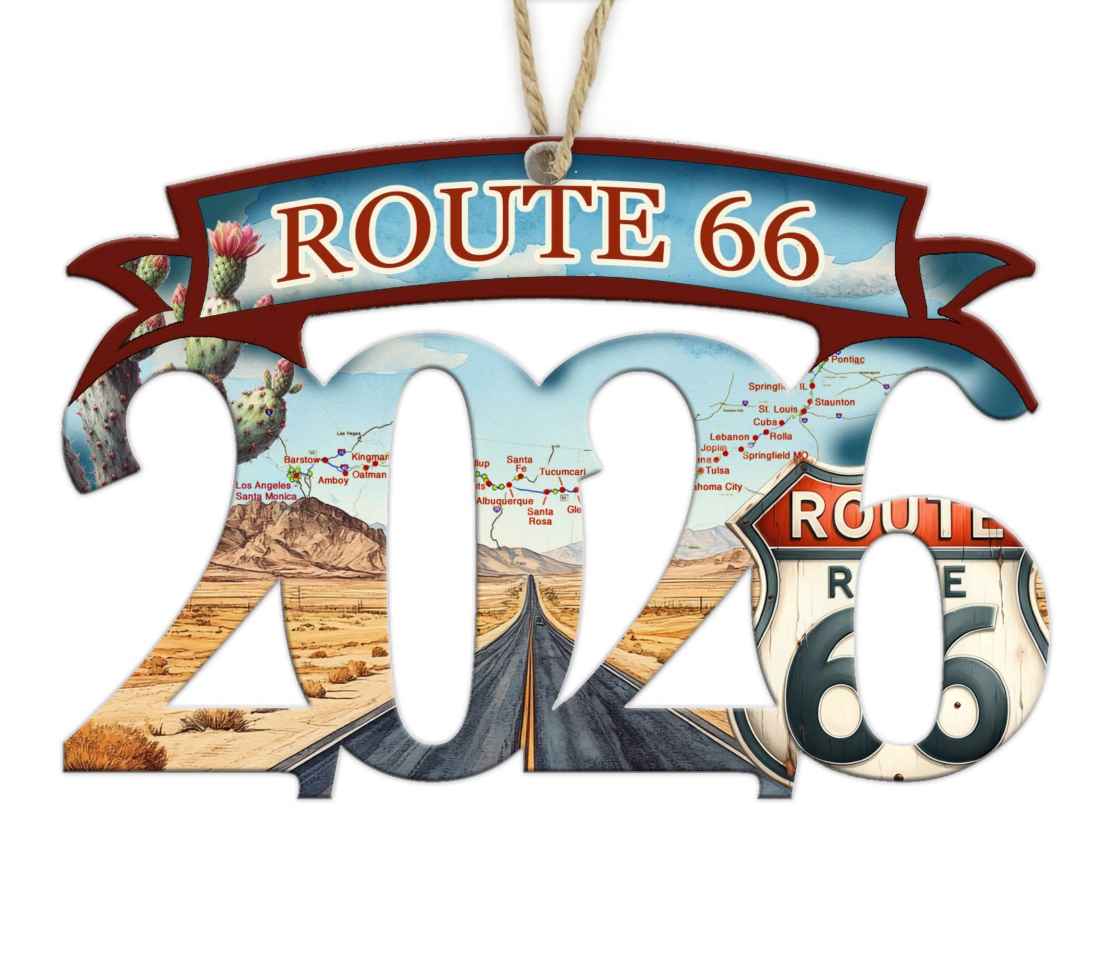 Route 66 2026 Year Ornament with Map/Artwork