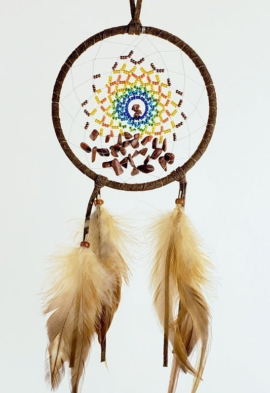 Energy Flow Dreamcatcher/Brown Multi with Red Goldstone Stones and Beads