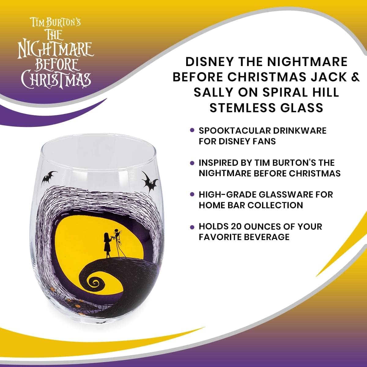 Nightmare Before Christmas Jack and Sally on Hill Stemless Wine