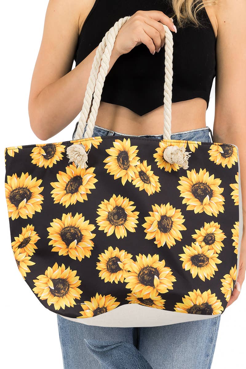 Sunflower Print Canvas Tote Bag