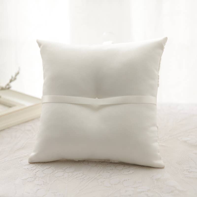 Three Pearl Wedding Ring Bearer Pillow with Lace
