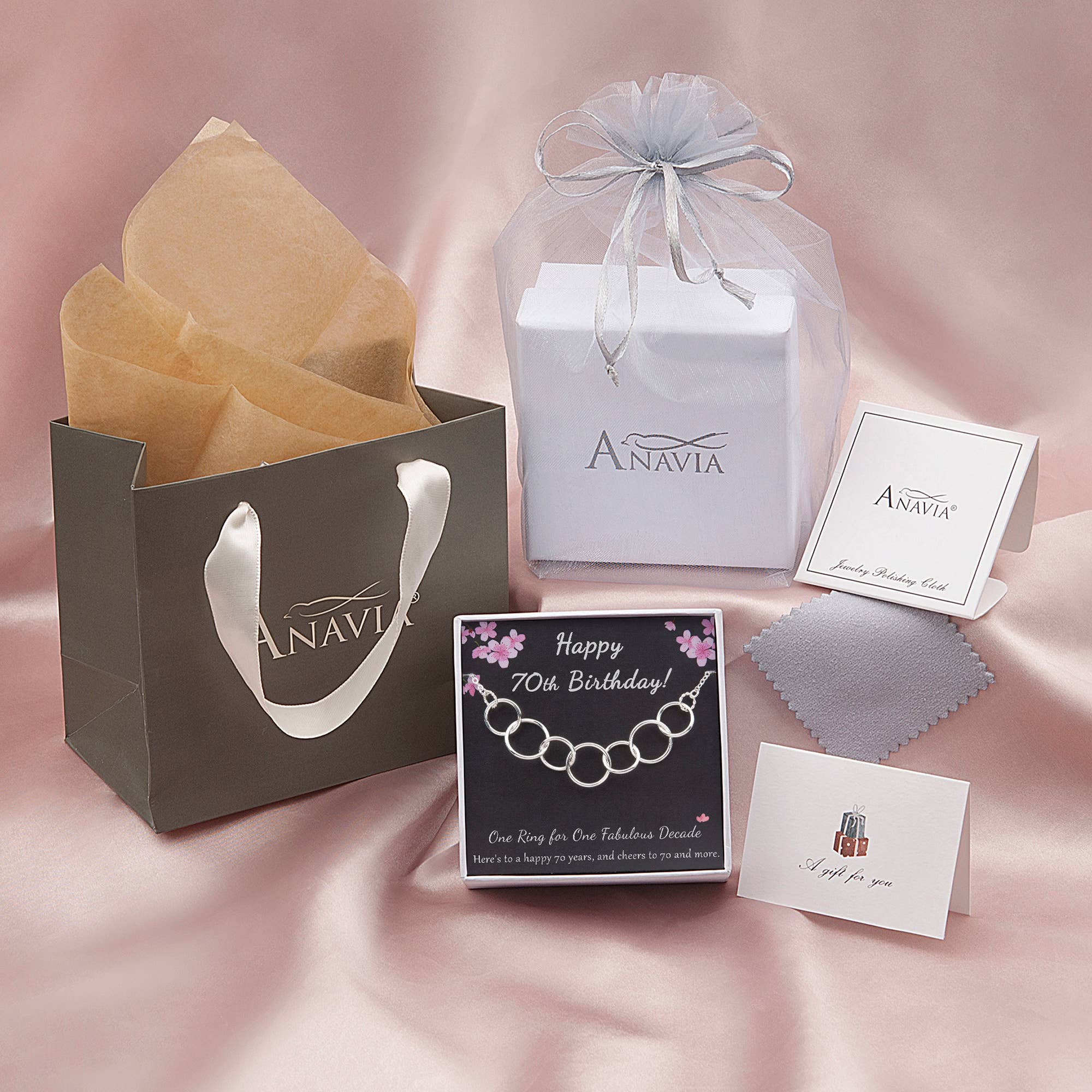 Happy 70th Birthday Sterling Silver Necklace Jewelry Set