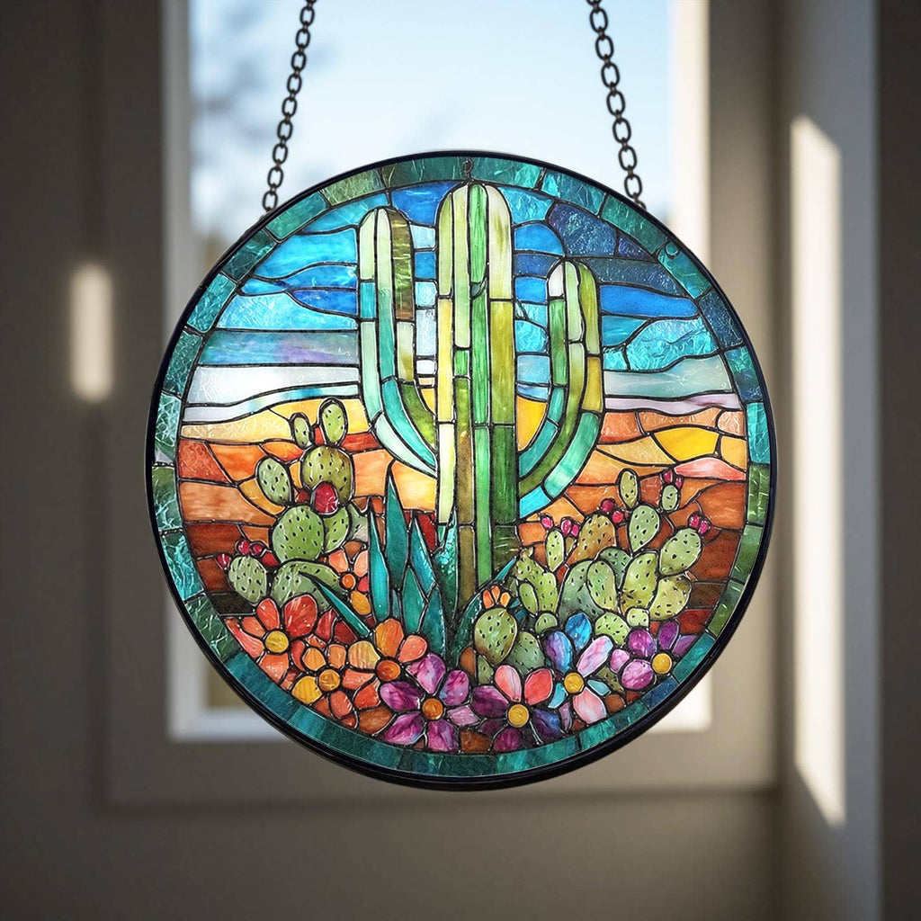Cactus Stained Glass Suncatcher
