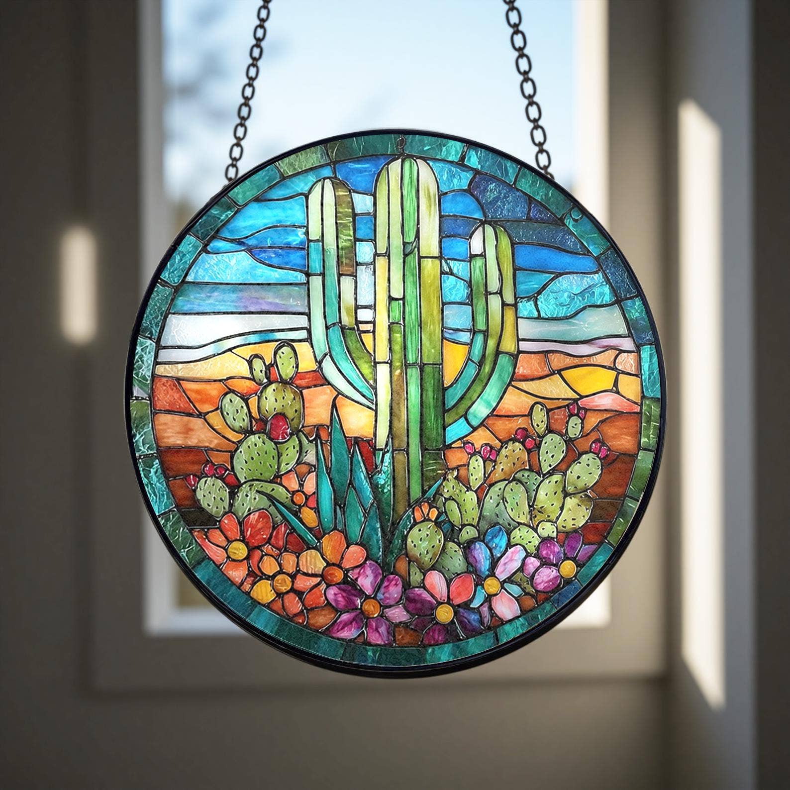 Cactus Stained Glass Suncatcher