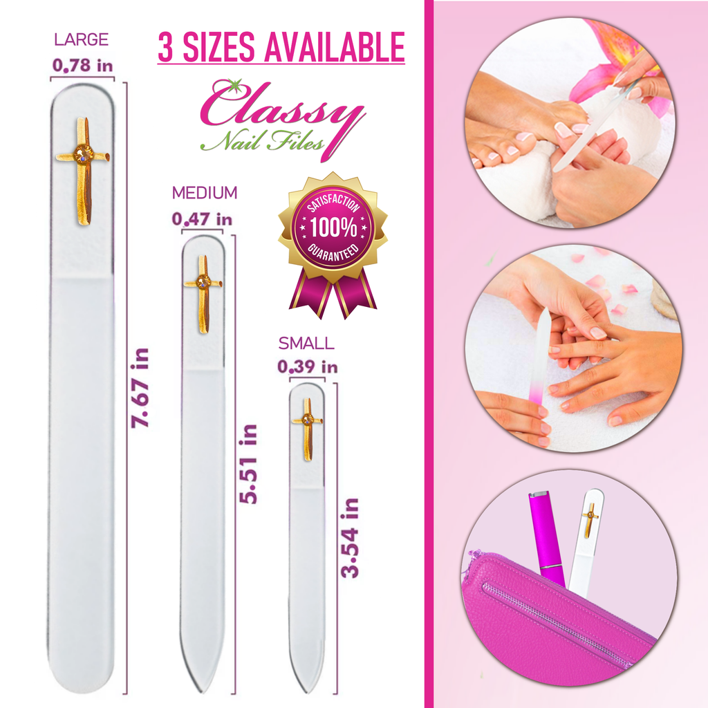 Gold Cross Religion Christian Hand Painted Crystal Nail File: Small