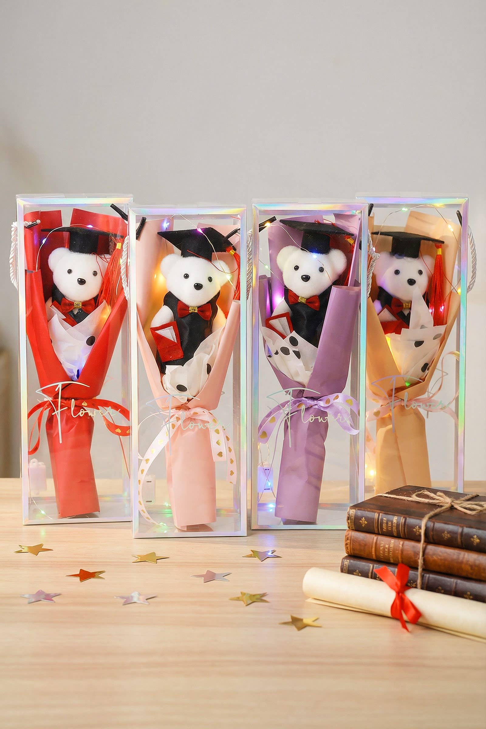 Graduation Regalia Teddy Bear Bouquet LED Gift Box