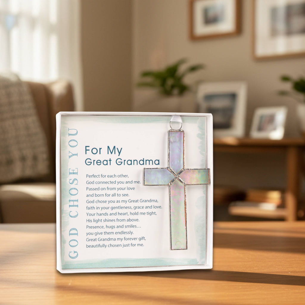 God Chose You Great Grandma Clear Stained Glass Cross
