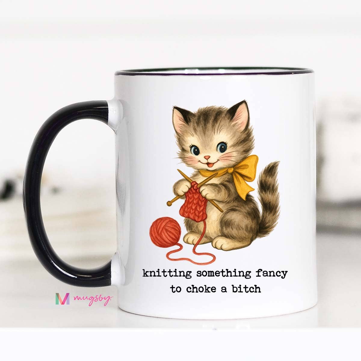 Knitting Something Fancy Funny Cat Mug 11oz