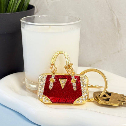 Rhinestone Handbag Shaped Purse Charm Keychain: Red