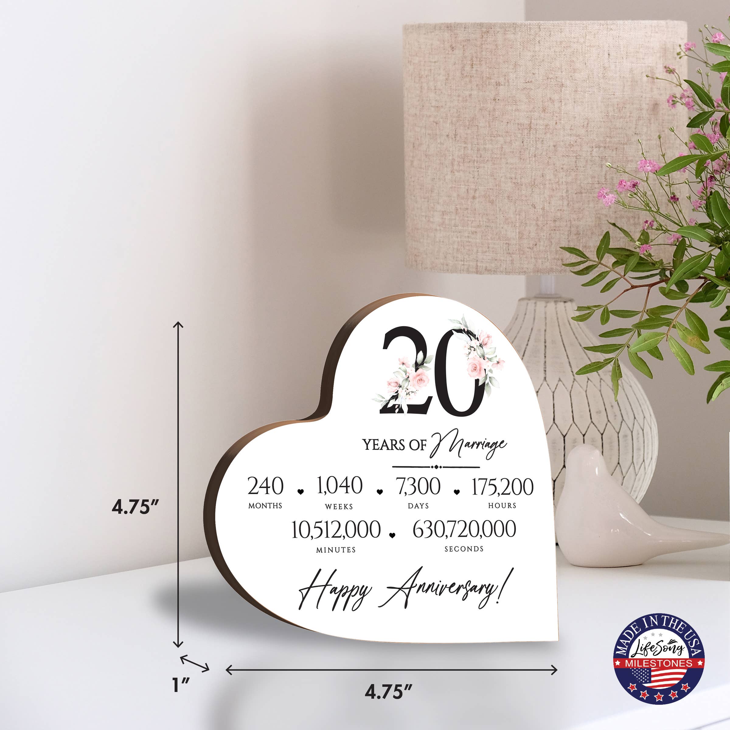 20 Years of Marriage Anniversary Heart Block Wooden Home Decor