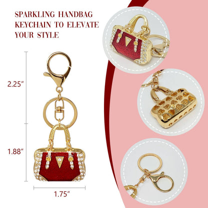 Rhinestone Handbag Shaped Purse Charm Keychain: Pink