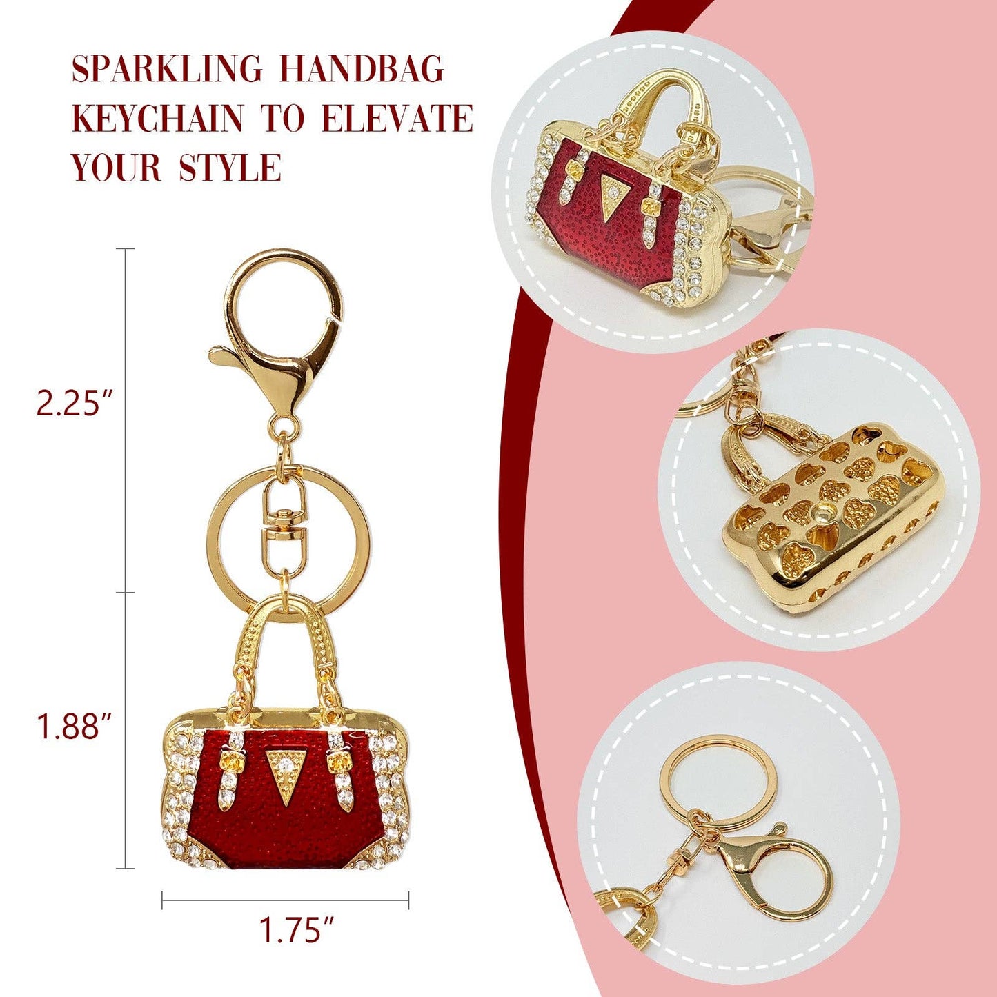 Rhinestone Handbag Shaped Purse Charm Keychain: Red