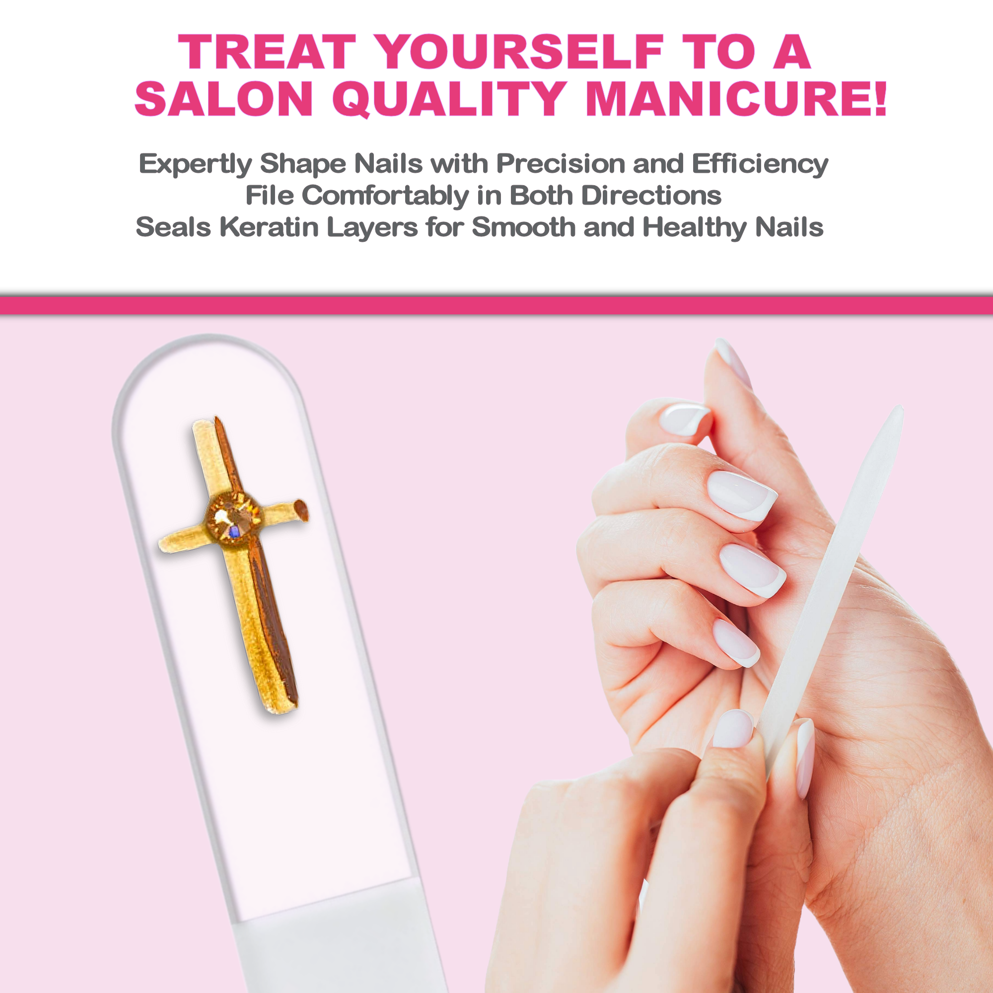 Gold Cross Religion Christian Hand Painted Crystal Nail File: Medium