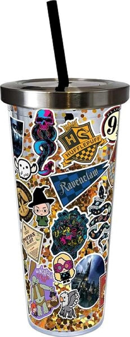 Harry Potter Sticker Glitter Cup with Straw