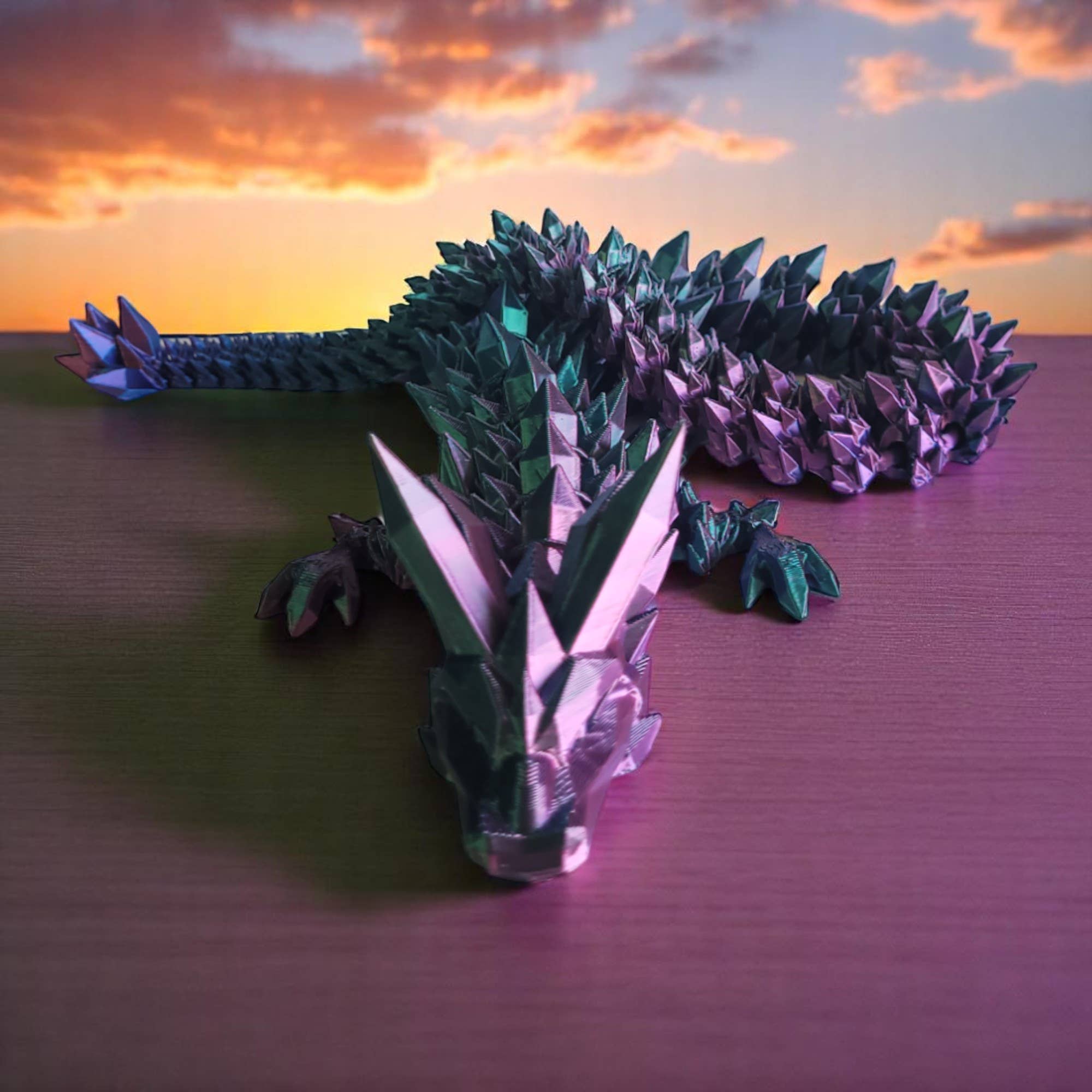 3D Printed Articulated Crystal Dragon: Tri-Color Red Blue Green / 12 inch