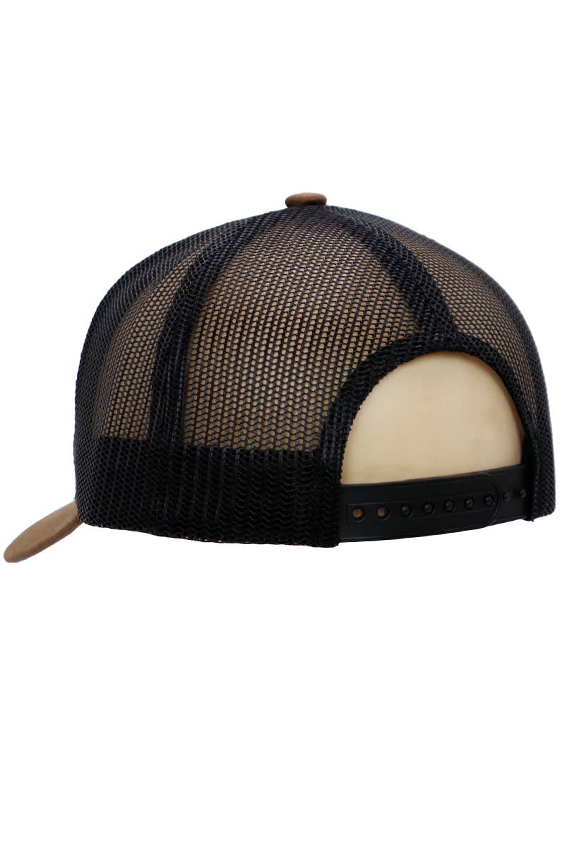 Route 66 Patch Faux Oiled Leather Black/Brown Trucker Hat