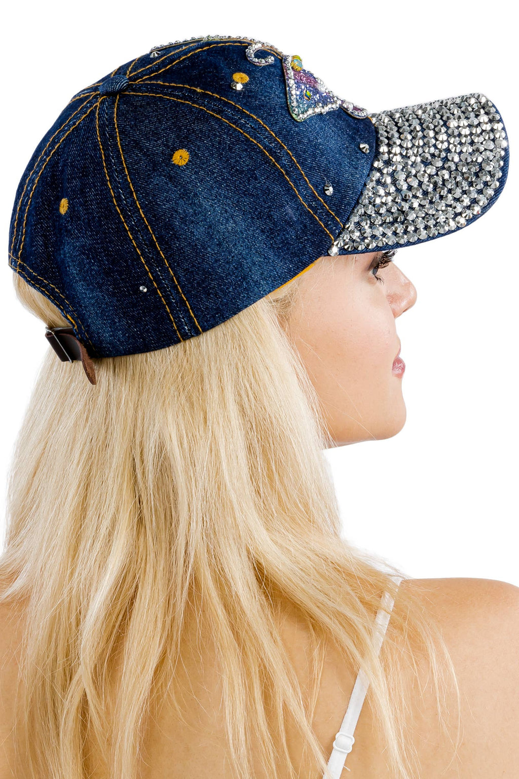 Butterfly Rainbow Shimmer Bling Denim Baseball Cap