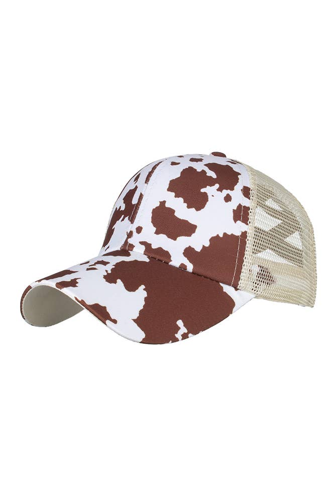 Cow Print Baseball Cap Coffee/Brown