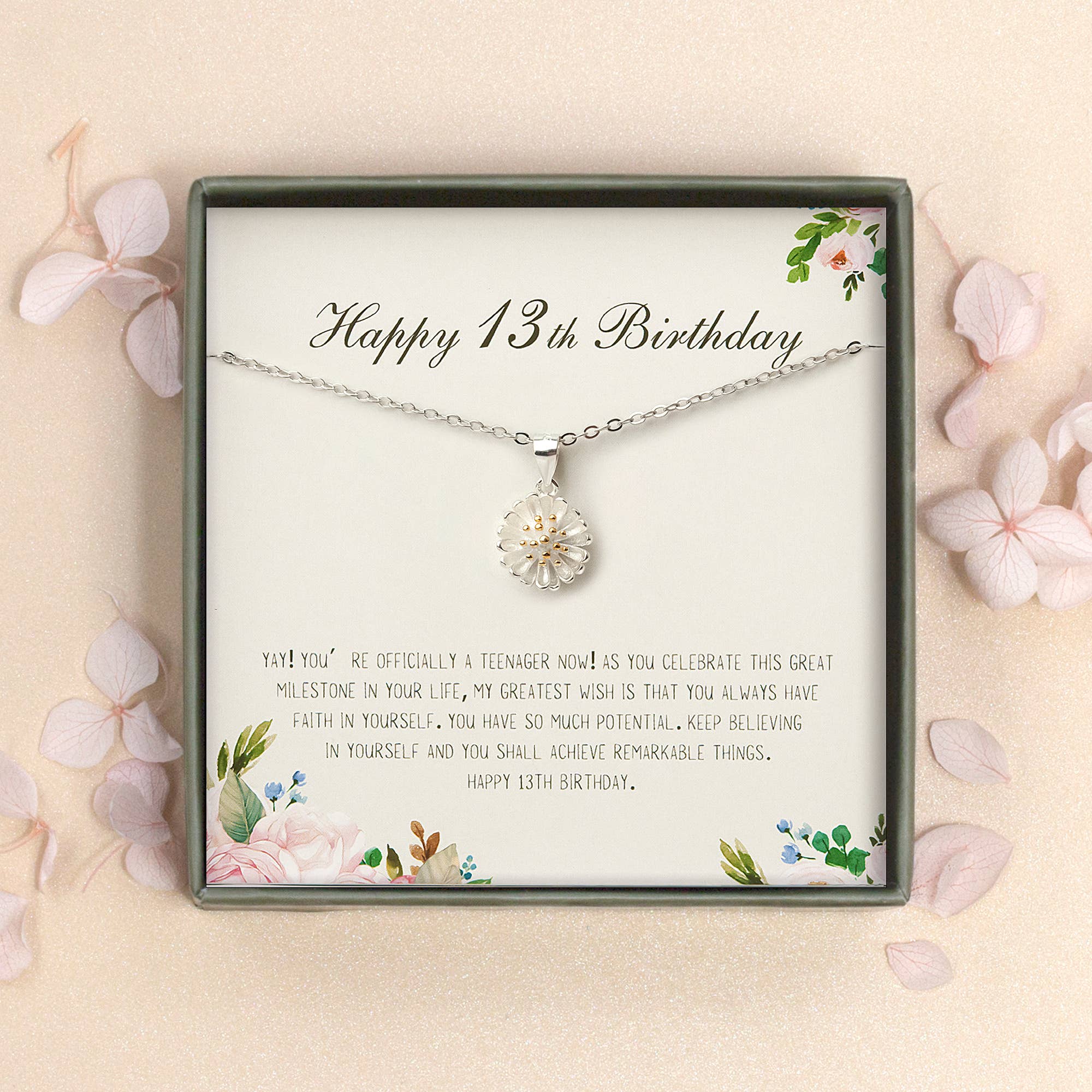 Happy 13th Birthday Daisy Sterling Silver Necklace