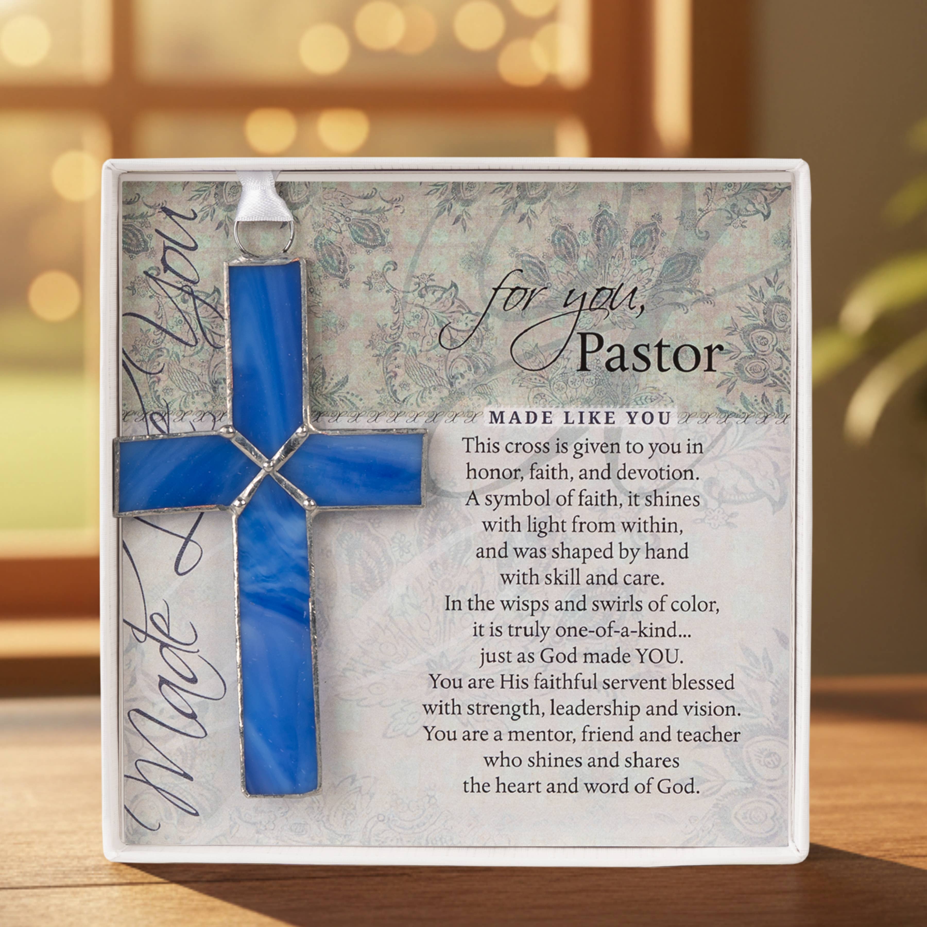 Pastor Appreciation Gift Blue Stained Glass Cross