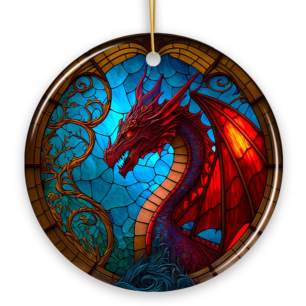 Fierce Dragon Stained Glass Style Ceramic Ornament