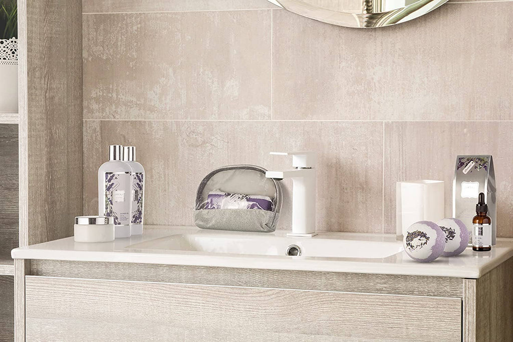 Bath Gift Basket Set: Relaxing Lavender Home Spa Kit Set
