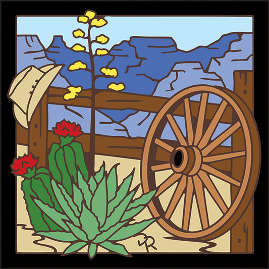 Wagon Wheel and Cactus Tile
