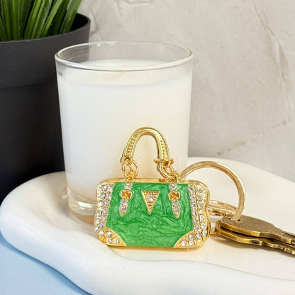 Rhinestone Handbag Shaped Purse Charm Keychain: Pink