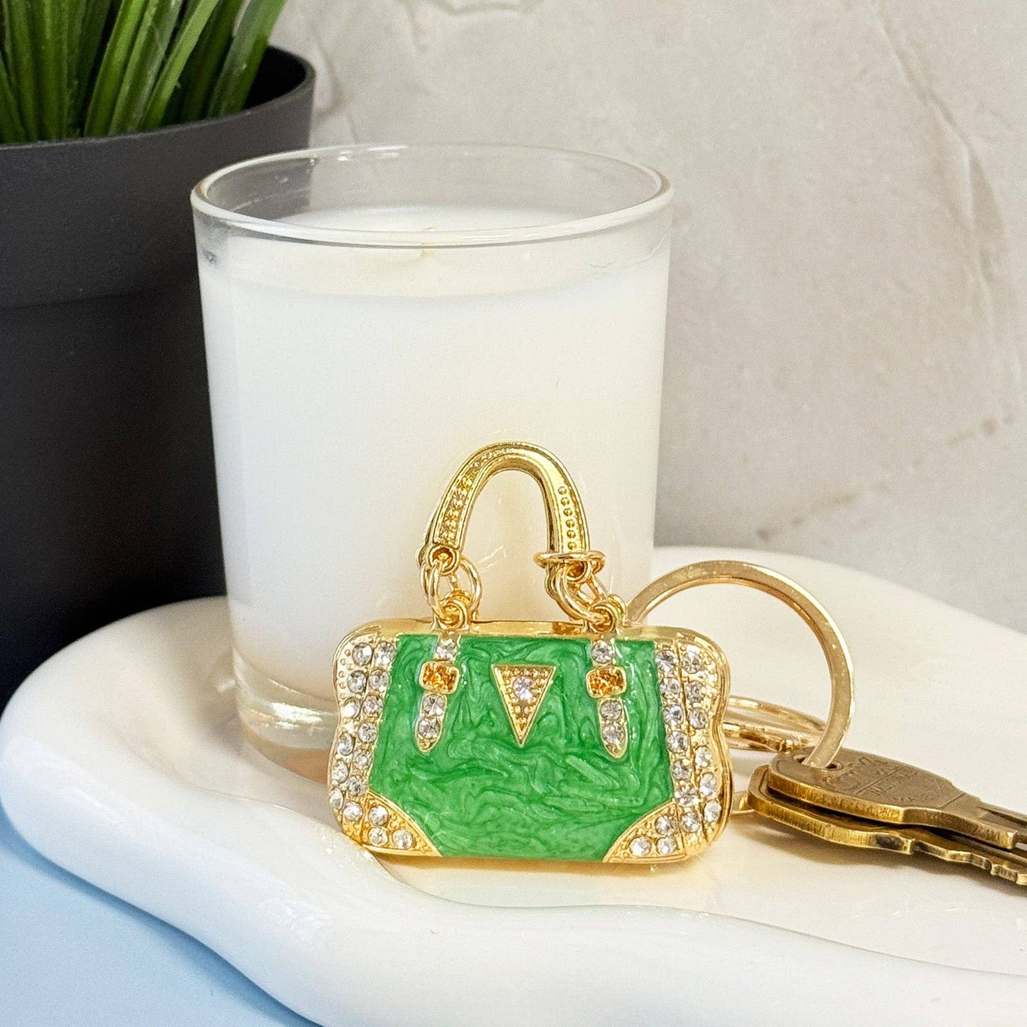 Rhinestone Handbag Shaped Purse Charm Keychain: Red