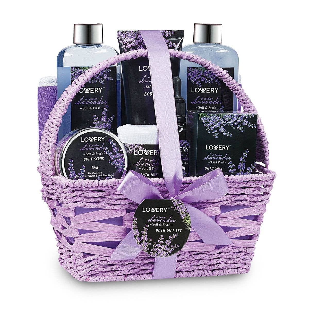 Lavender and Jasmine - 9pc Home Spa Gift Basket Bath Set