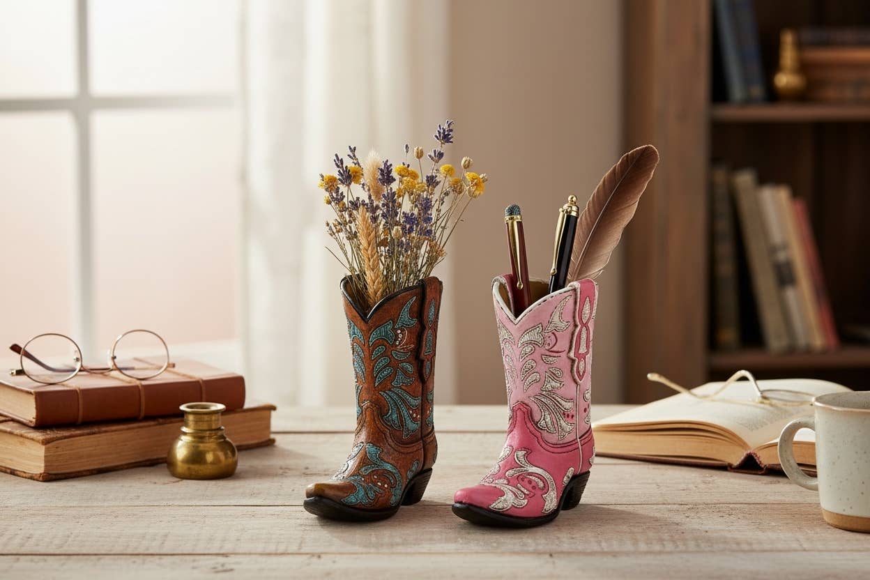 Western Rustic Cowboy Boot Freestanding Set