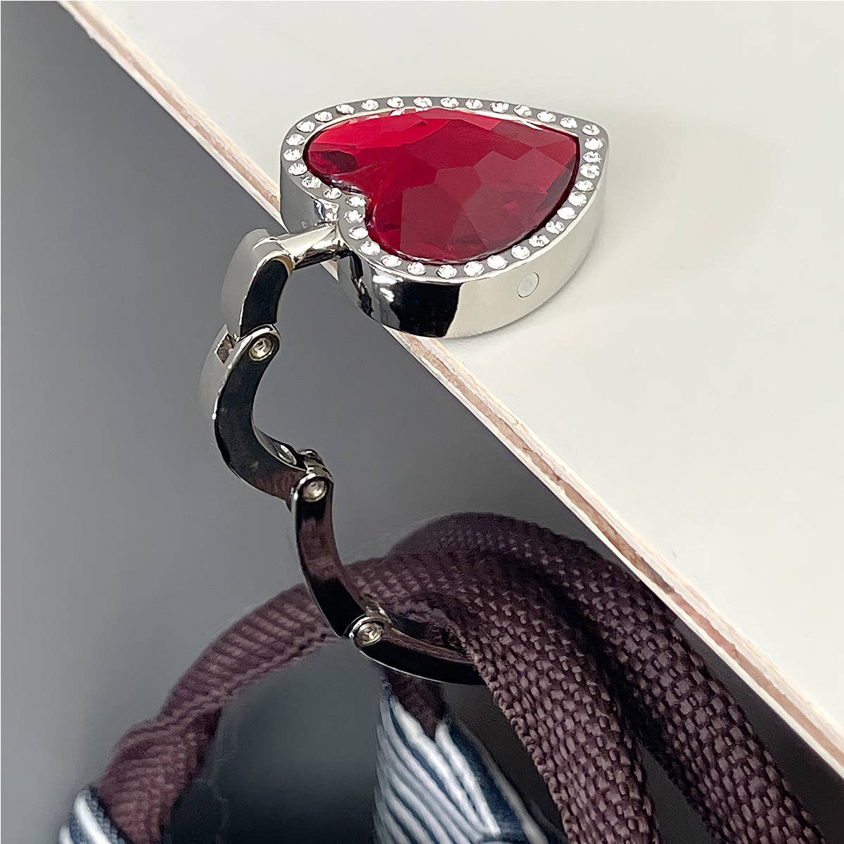 Wrapables Heart Shaped Purse Hook Hanger with Rhinestones: Pink