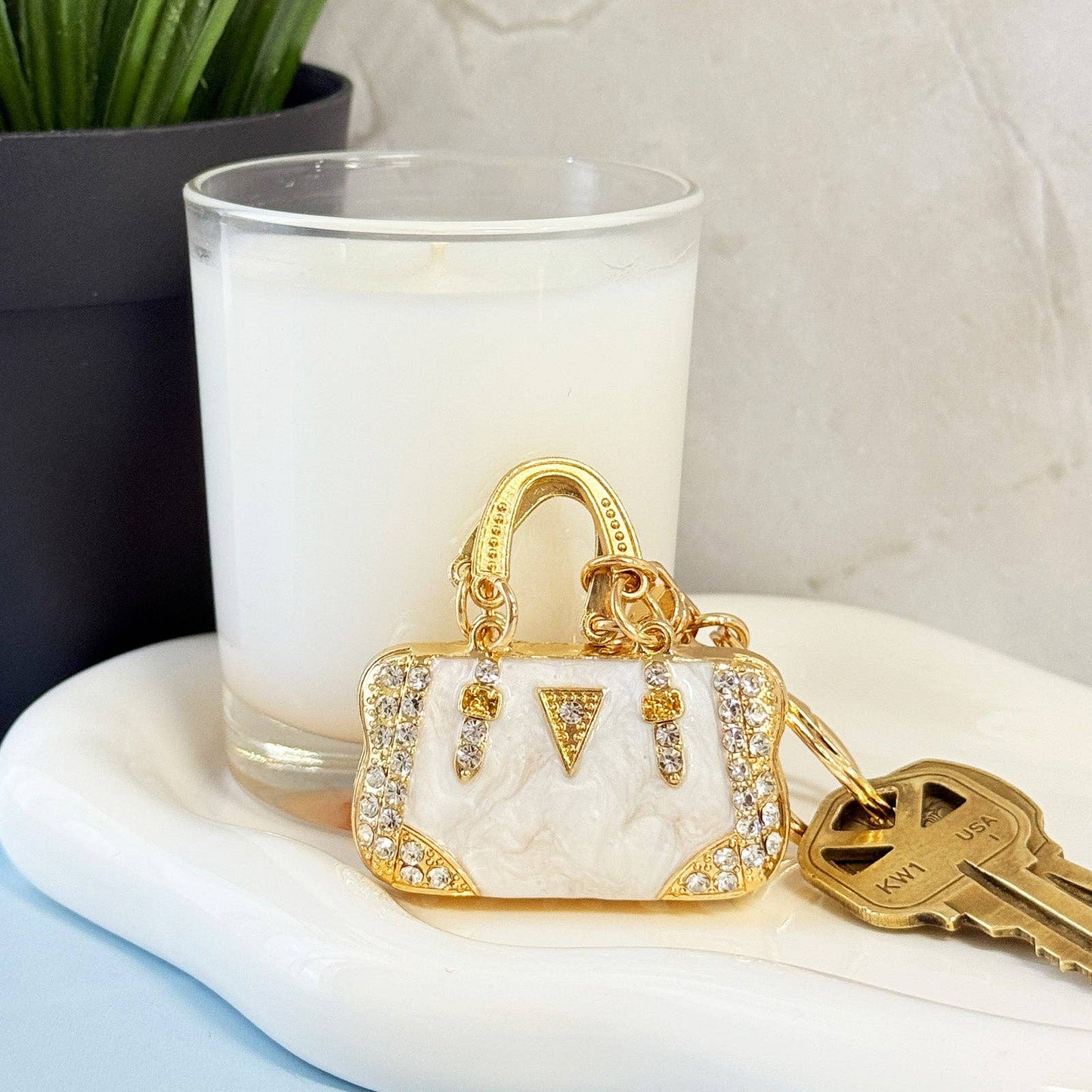 Rhinestone Handbag Shaped Purse Charm Keychain: Red