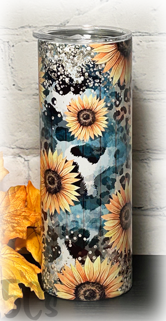 Sunflowers Cowhide Leopard 20oz Skinny Tumbler