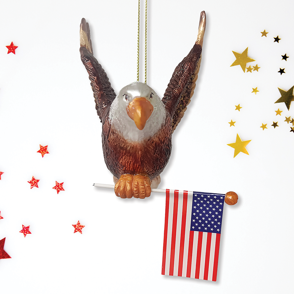 American Bald Eagle Patriotic Glass Christmas Ornament