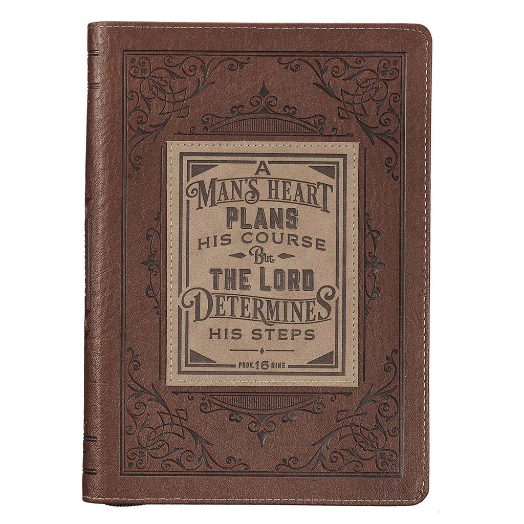 A Man's Heart Classic Faux Leather Zippered Journal in Brown