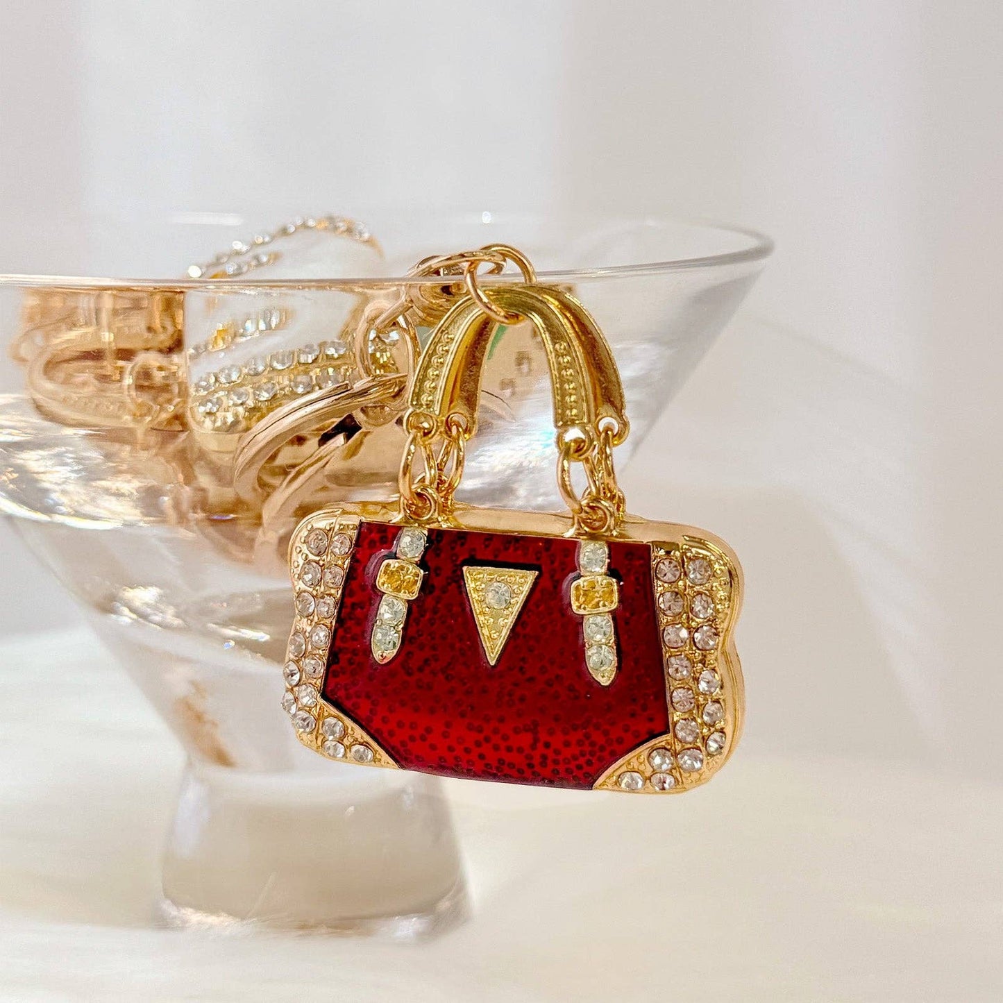 Rhinestone Handbag Shaped Purse Charm Keychain: Red