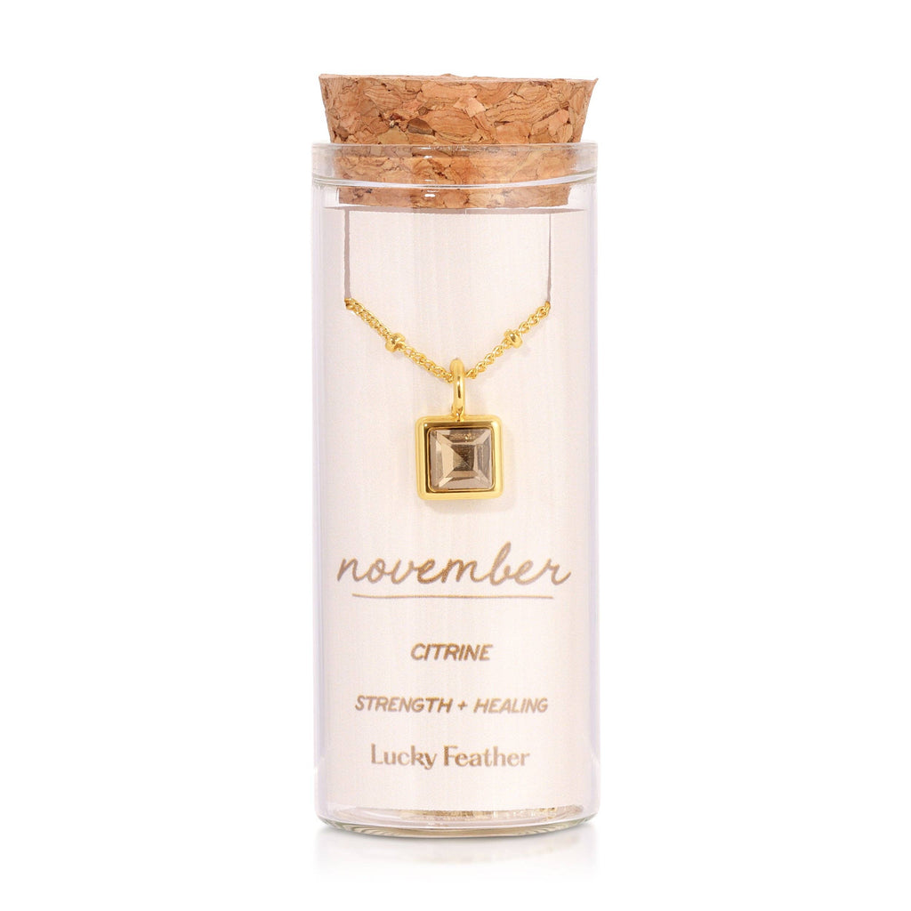 Birthstone Bottle Necklace - Gold - November/Topaz