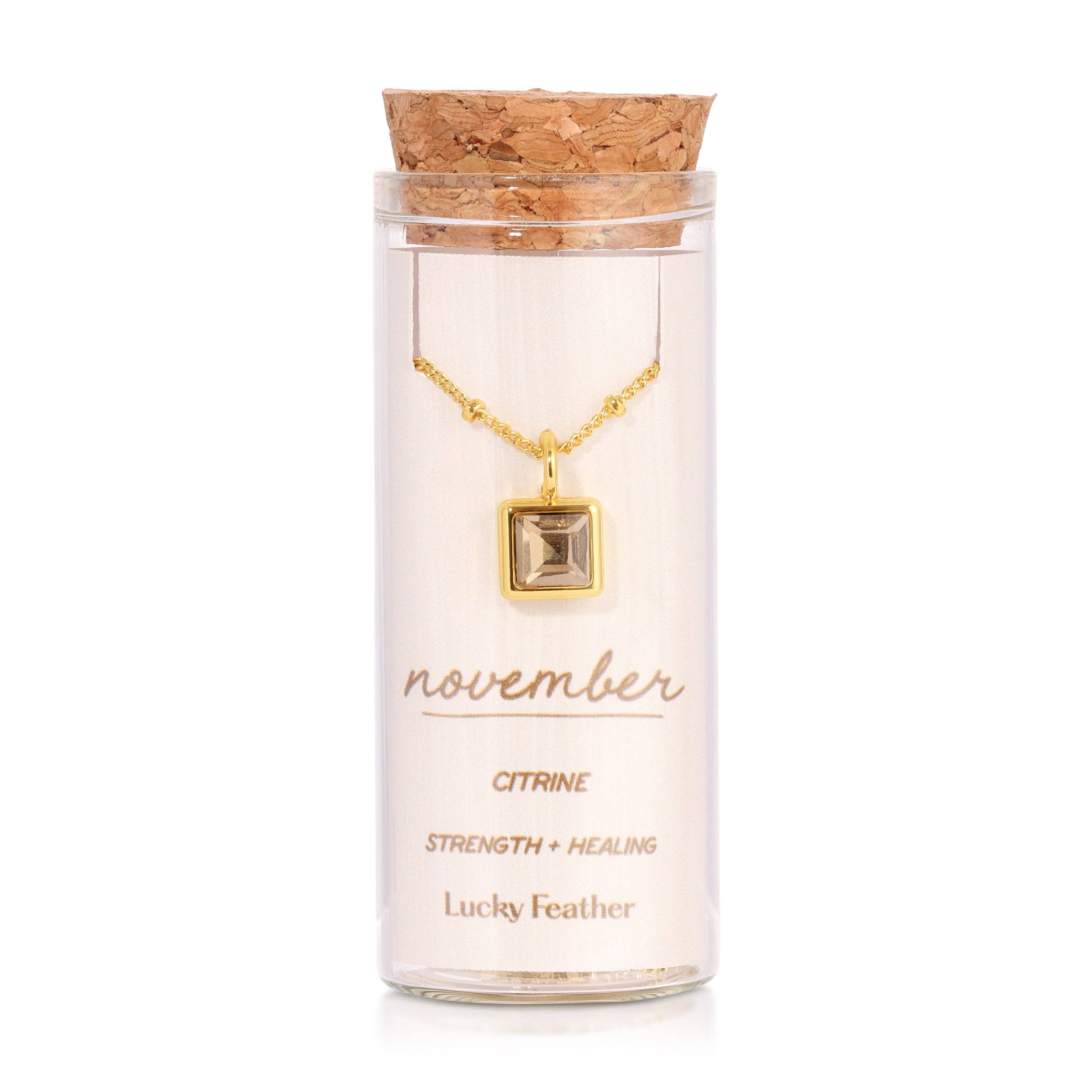 Birthstone Bottle Necklace - Gold - November/Topaz