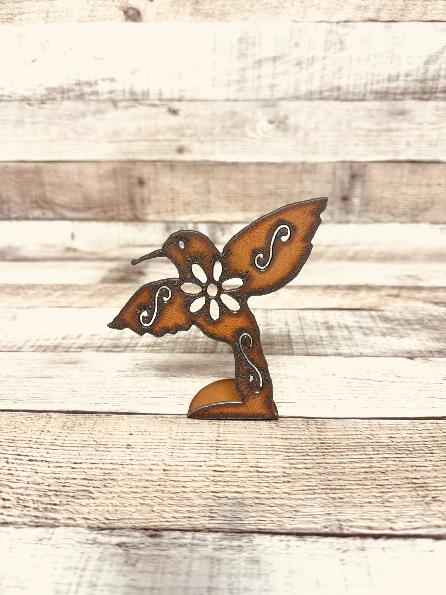 Hummingbird Garden Friend Rustic Metal Standing Figurine